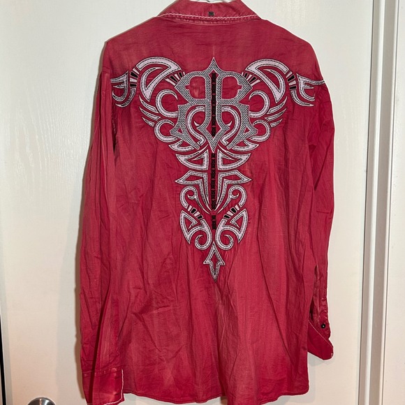 Roar Mens Red Embroidered Western Long Sleeve Shirt Size Large - Picture 4 of 5
